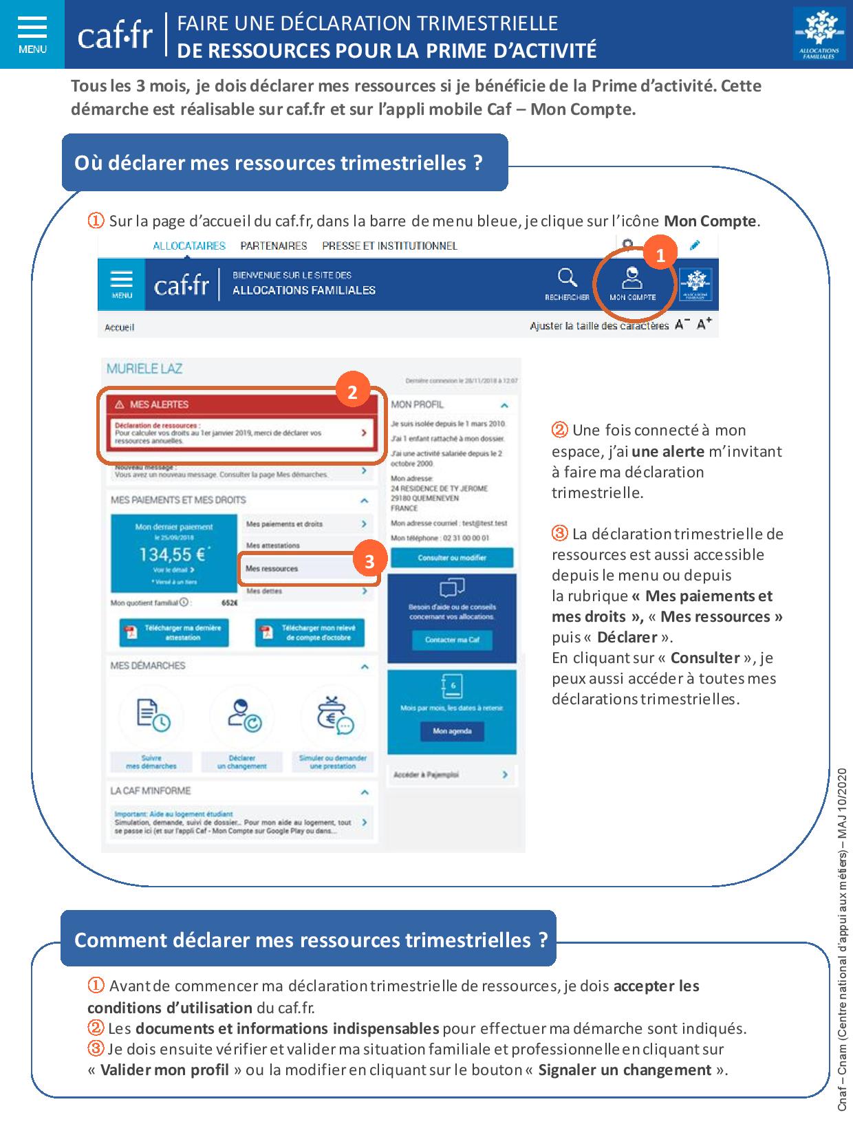Faire une déclaration des ressources trimestrielles à la prime d