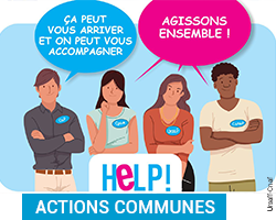 Dessin de 4 personnes expliquant le dispositif Help