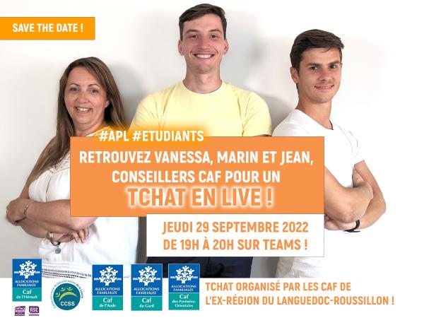 Vanessa, marin et jean, Conseiller à la Caf de l'hérault répondent aux questions sur les Aides au logement Etudiants