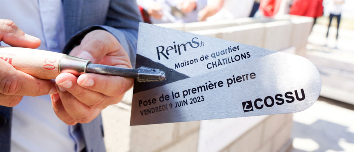 "Inauguration. 1ère pierre de la future maison de quartier Châtillons à Reims"