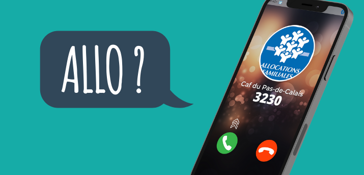 Un smartphone avec une bulle de dialogue disant "allo ?"