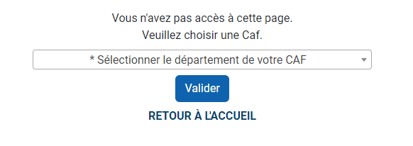 Capture d'écran de la sélection du département de votre Caf