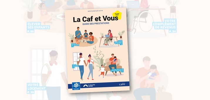 Illustrations : famille jouant à un jeu de société, femme en fauteuil roulant devant un ordinateur, couple se tenant la main, papa avec 2 enfants et donnant le biberon au bébé